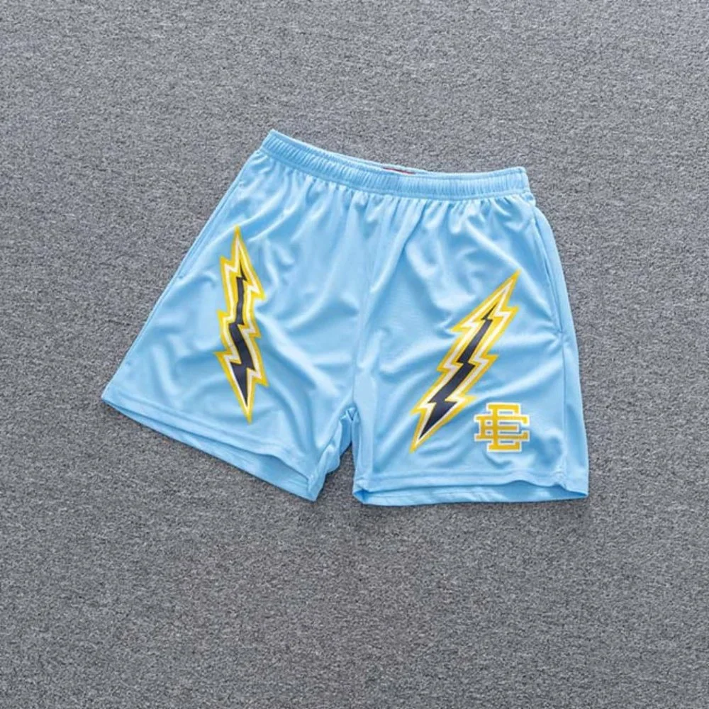 Eric Emanuel Logo Lightning Print Casual Shorts in Blue - Picture 1 of 6